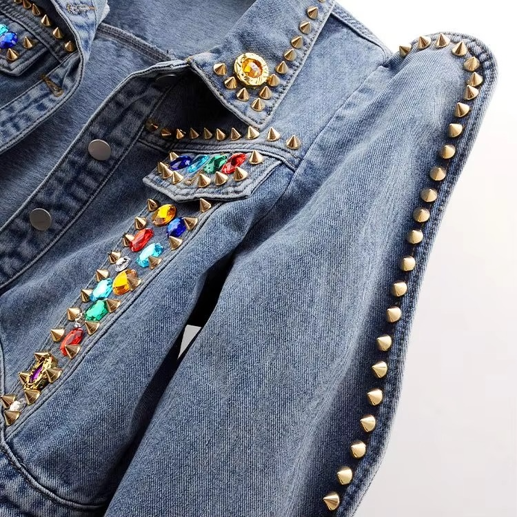 Alison Cropped Denim Jacket with 3D stone Detailing