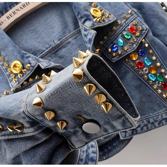 Alison Cropped Denim Jacket with 3D stone Detailing