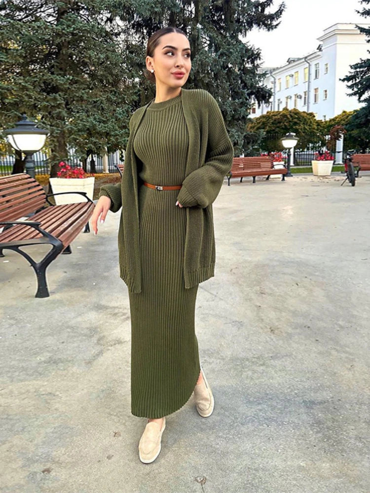 Sumaya Luxury Woolen Dress with Cardigan – TrenBee