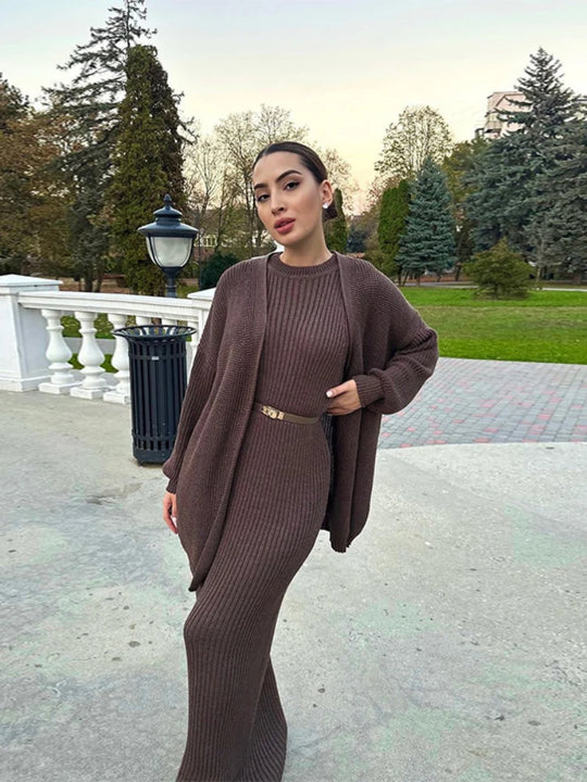 Sumaya Luxury Woolen Dress with Cardigan