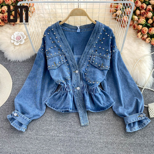 Rivet Studded Denim Blouse