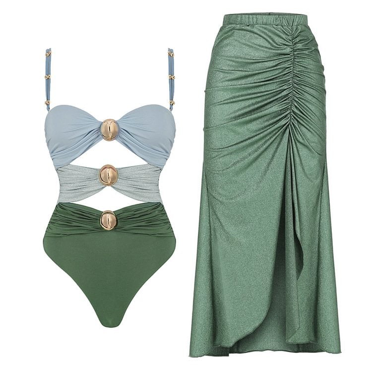 Izzie Swimsuit with Skirt in Green