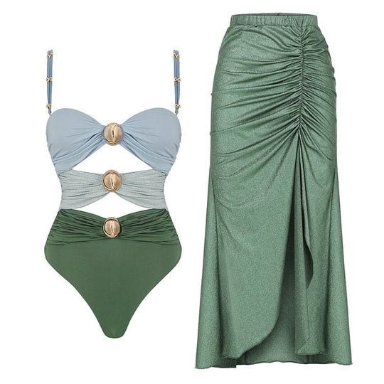 Izzie Swimsuit with Skirt in Green