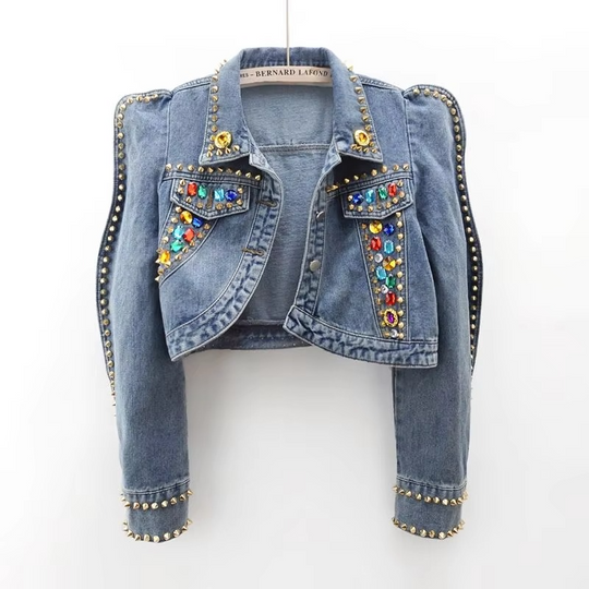 Alison Cropped Denim Jacket with 3D stone Detailing