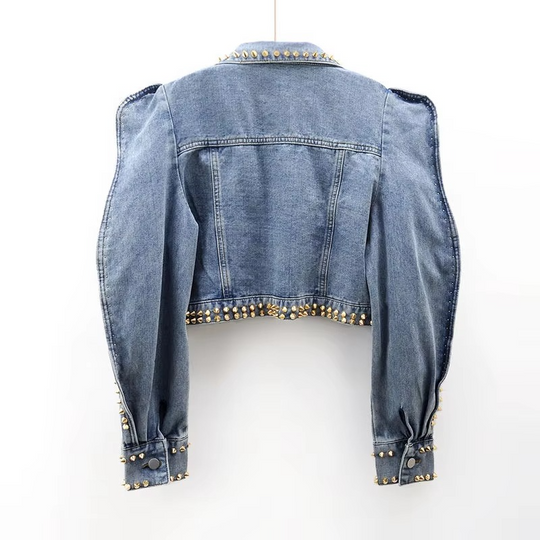 Alison Cropped Denim Jacket with 3D stone Detailing