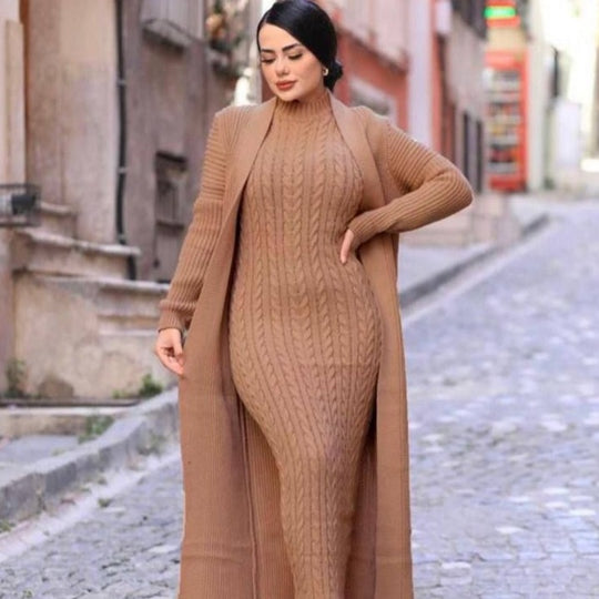 Selena Luxury Woolen Dress with Long Cardigan