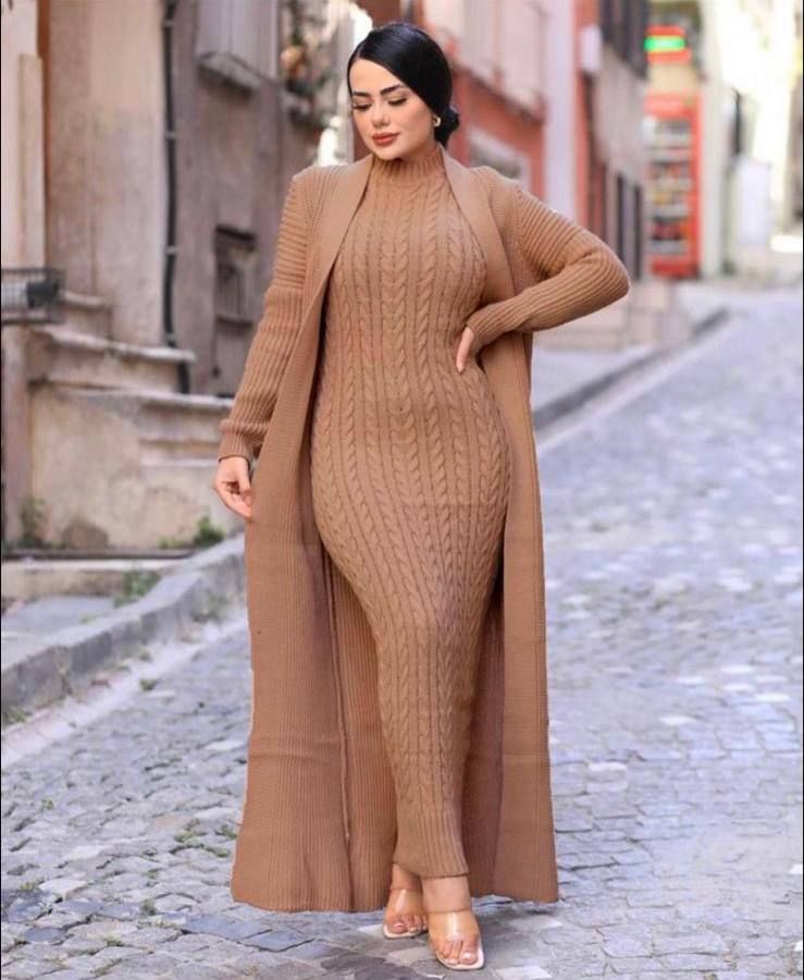 Selena Luxury Woolen Dress with Long Cardigan