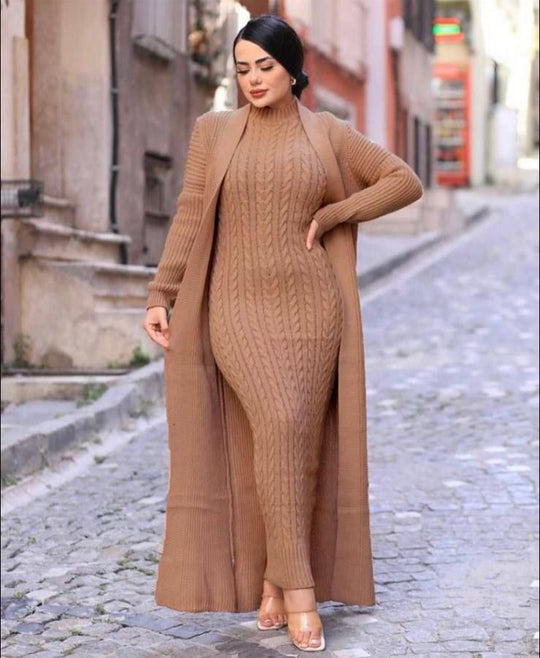 Selena Luxury Woolen Dress with Long Cardigan