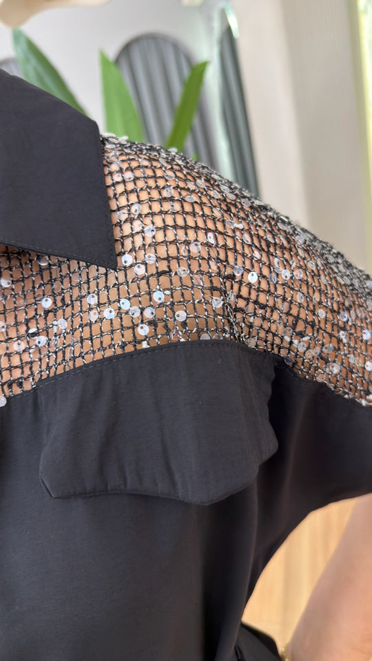Jennifer Sequin Open Work Dress