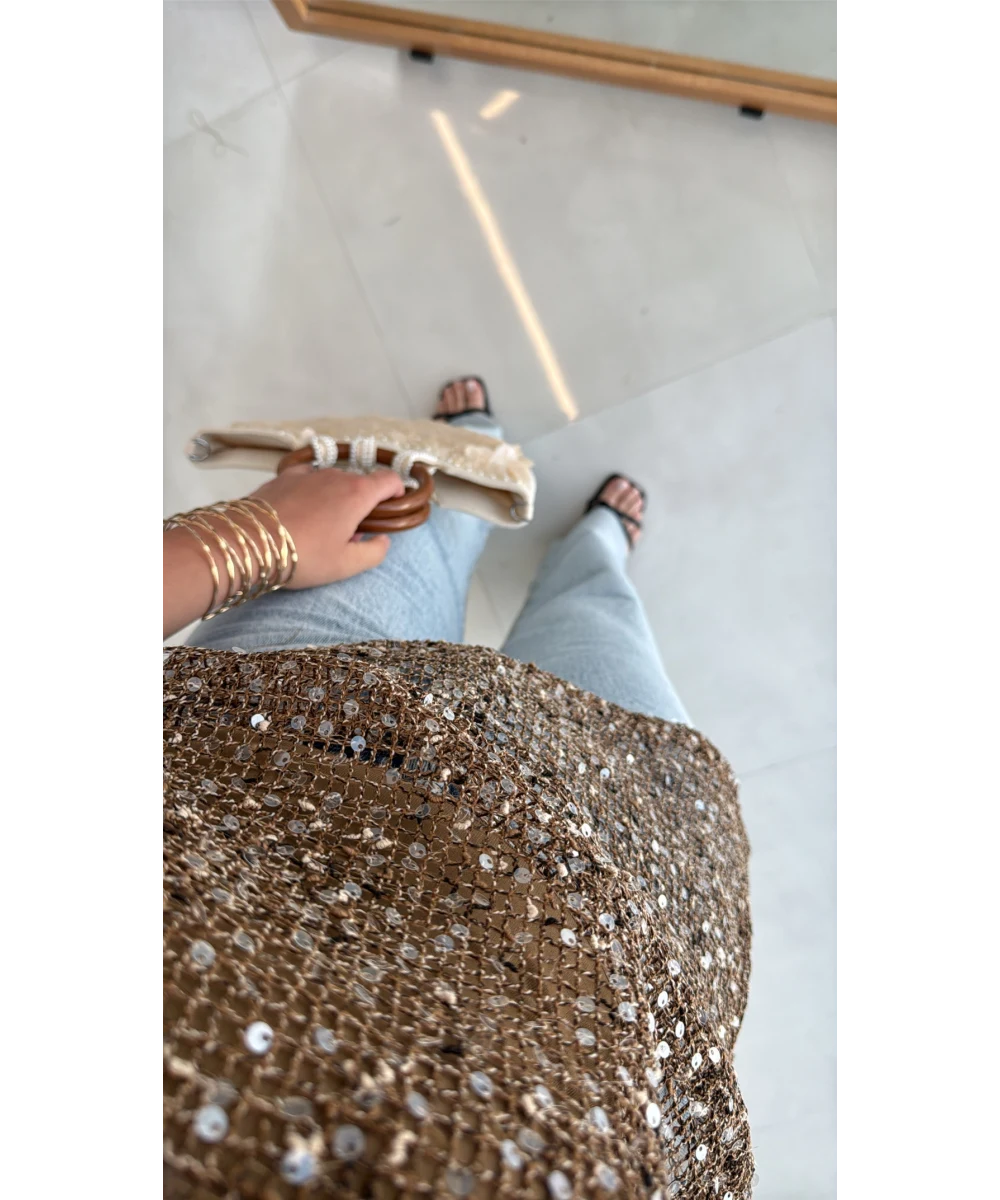 Zuri Sequined Open Work Blouse