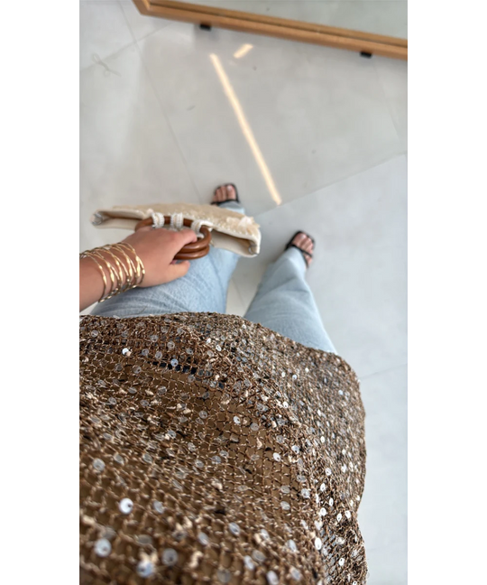 Zuri Sequined Open Work Blouse
