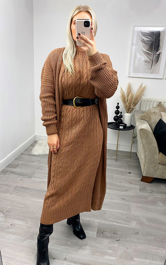 Selena Luxury Woolen Dress with Long Cardigan