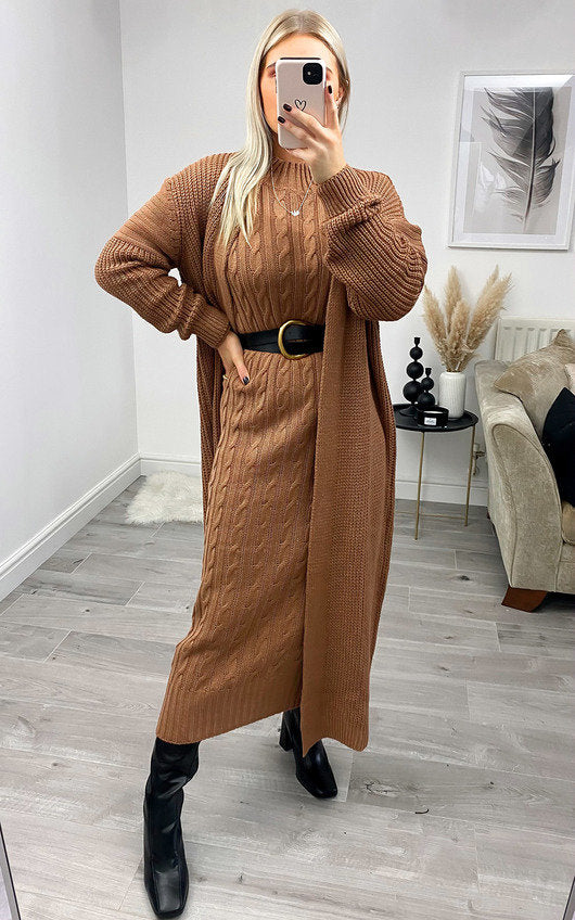 Selena Luxury Woolen Dress with Long Cardigan