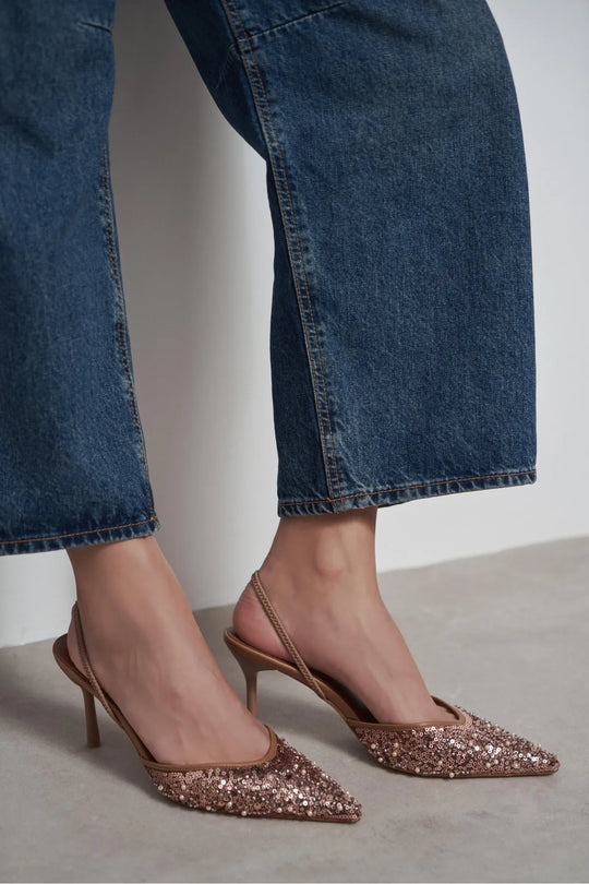 Sara Nude Mesh Heels with Sequins