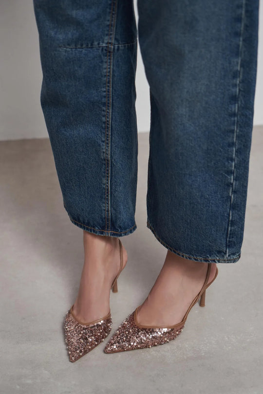Sara Nude Mesh Heels with Sequins