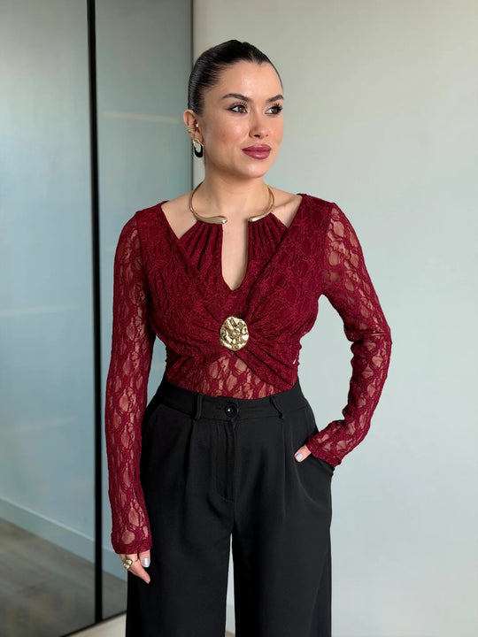 Kelsey Jewel Collar Mesh Bodysuit