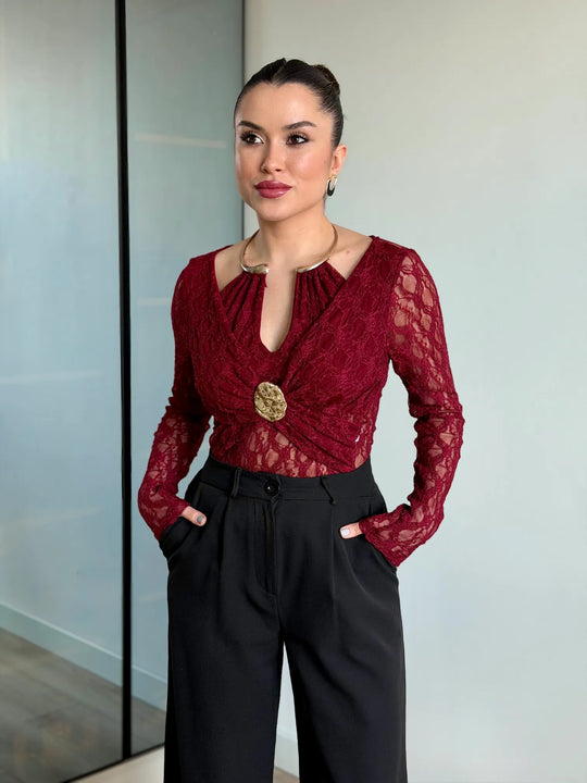 Kelsey Jewel Collar Mesh Bodysuit