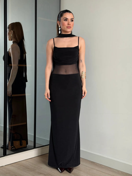 Scarlet Mesh Dress with Scarf