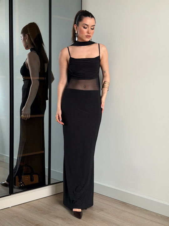 Scarlet Mesh Dress with Scarf