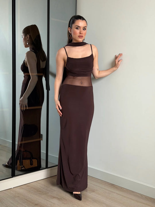 Scarlet Mesh Dress with Scarf