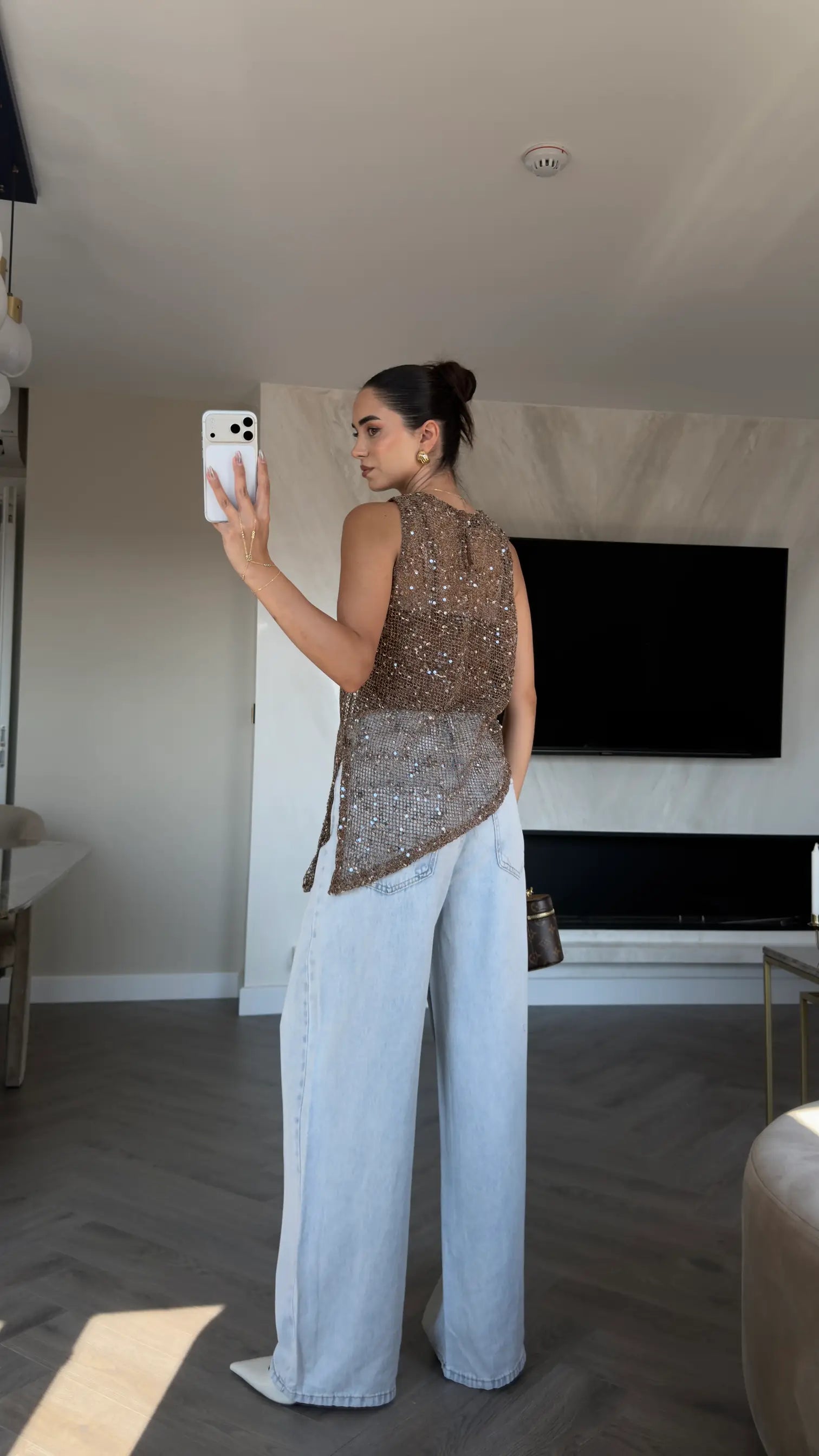 Zuri Sequined Open Work Blouse