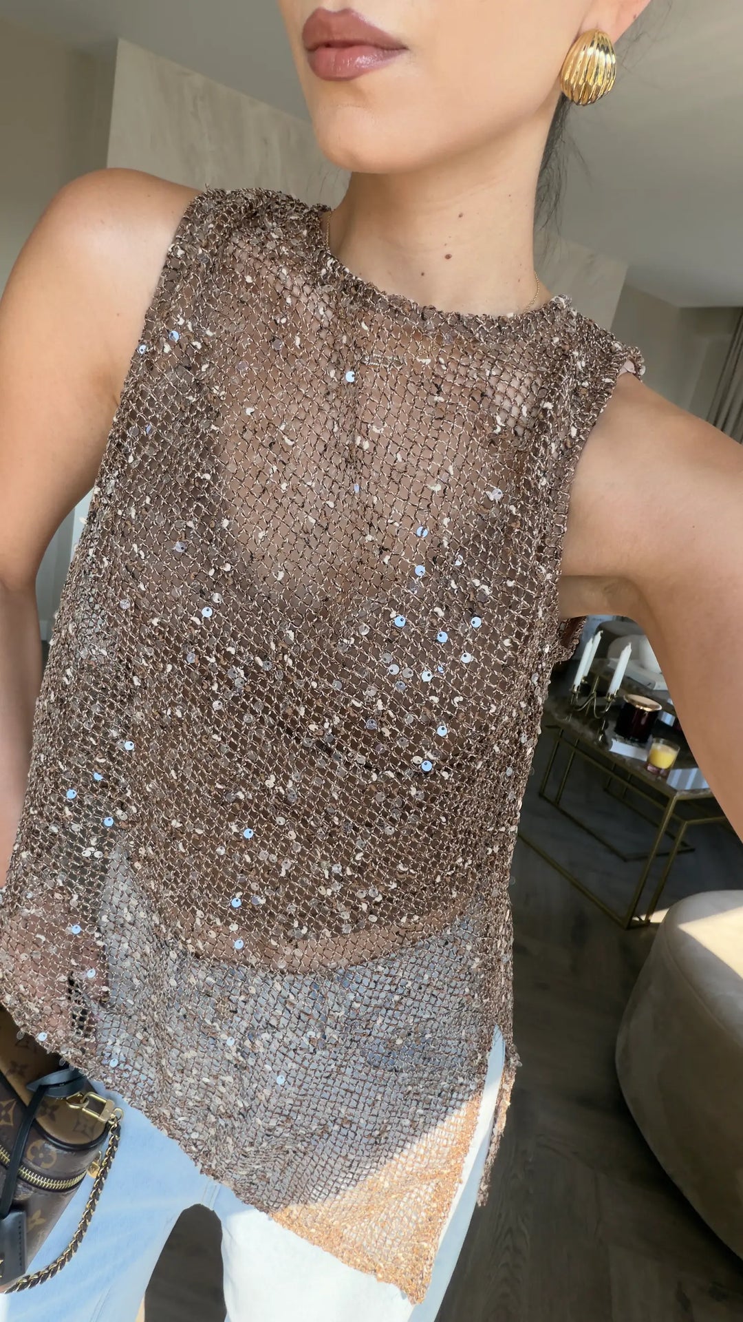 Zuri Sequined Open Work Blouse