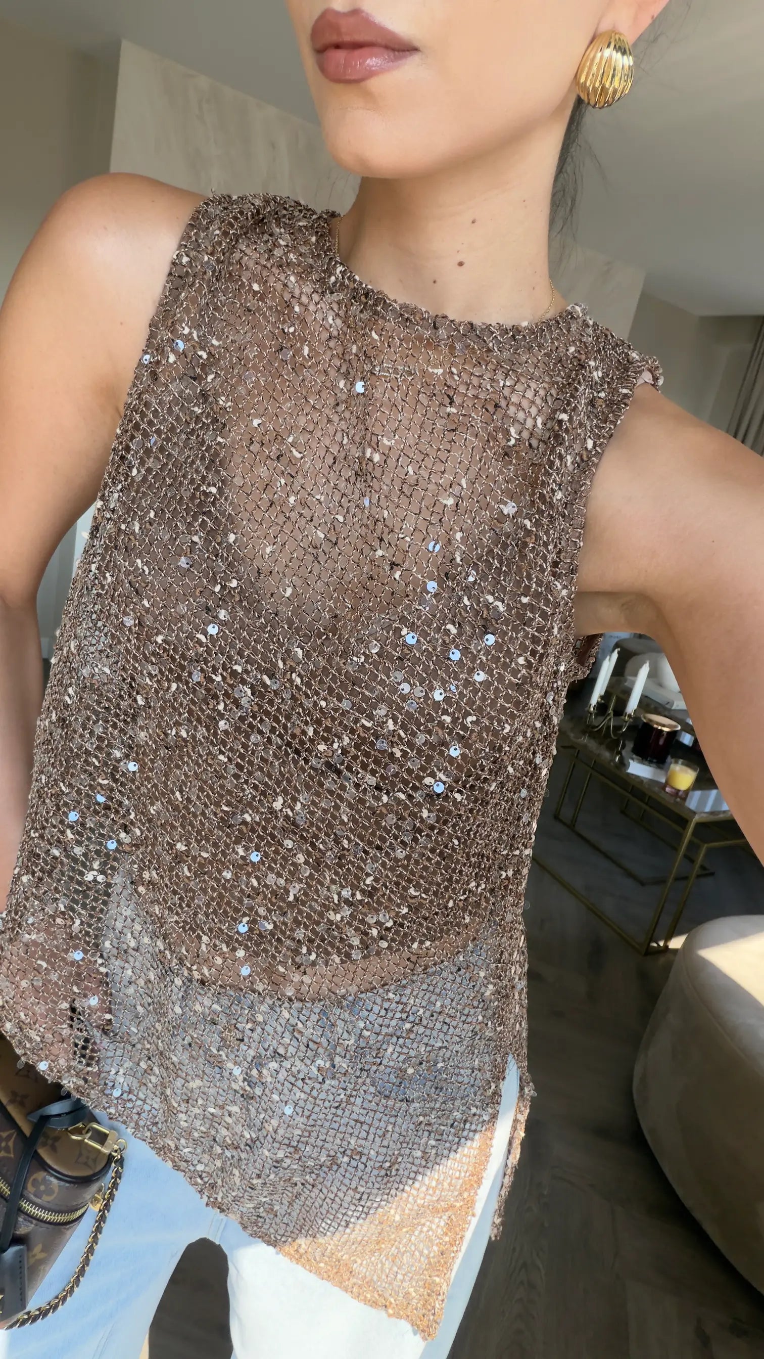 Zuri Sequined Open Work Blouse