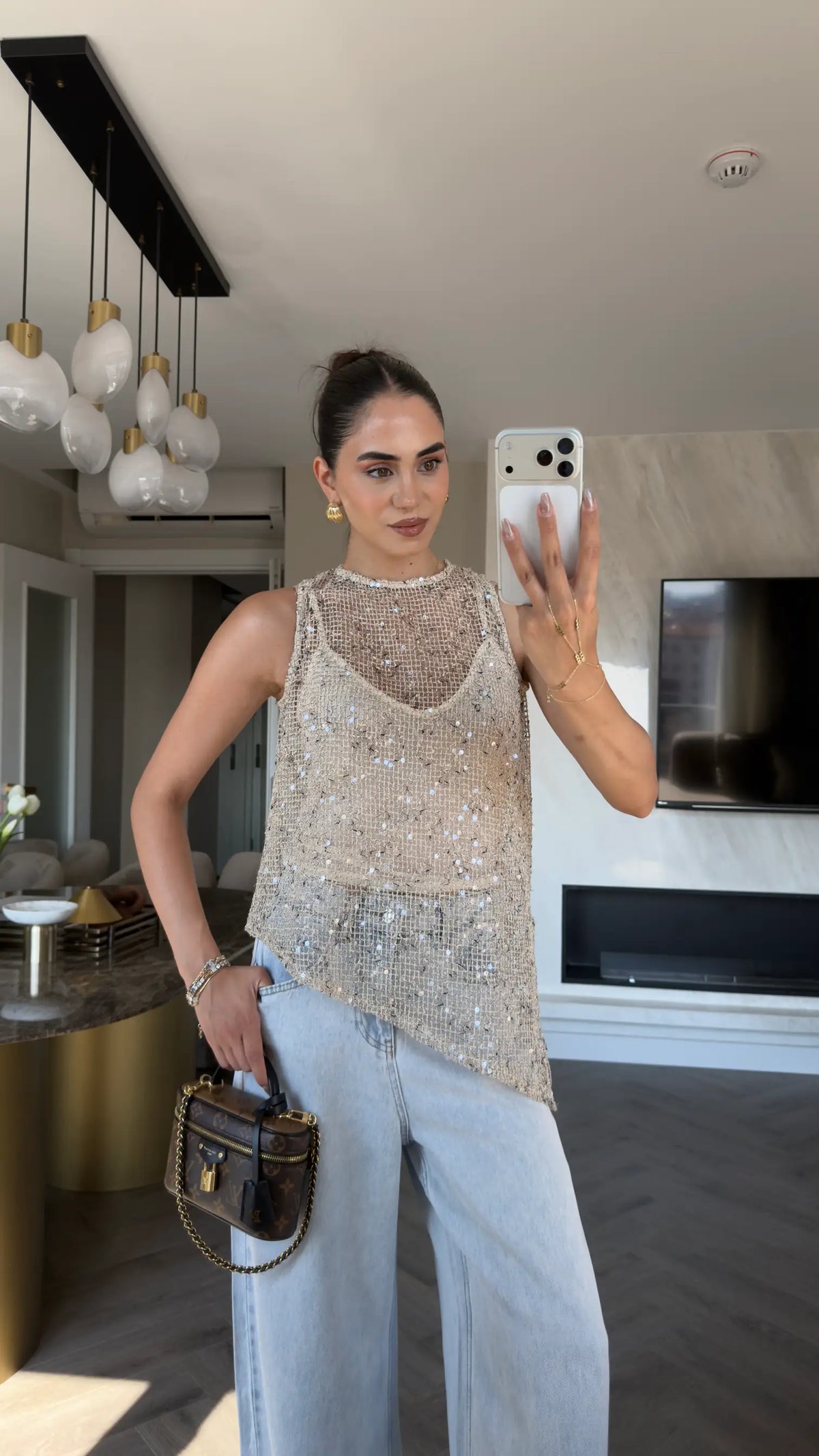Zuri Sequined Open Work Blouse