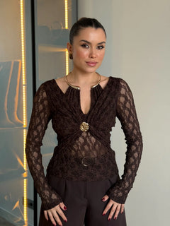 Kelsey Jewel Collar Mesh Blouse