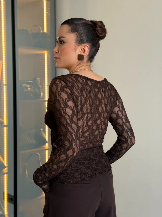 Kelsey Jewel Collar Mesh Bodysuit