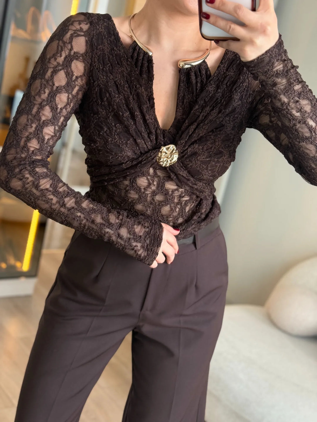 Kelsey Jewel Collar Mesh Bodysuit