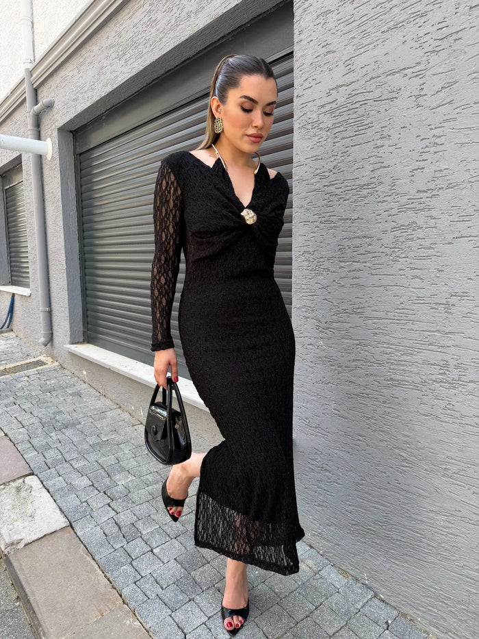 Kelsey Jewel Collar Mesh Dress