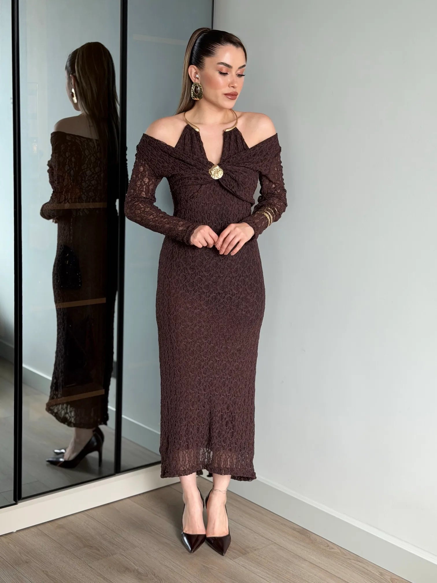 Kelsey Jewel Collar Mesh Dress