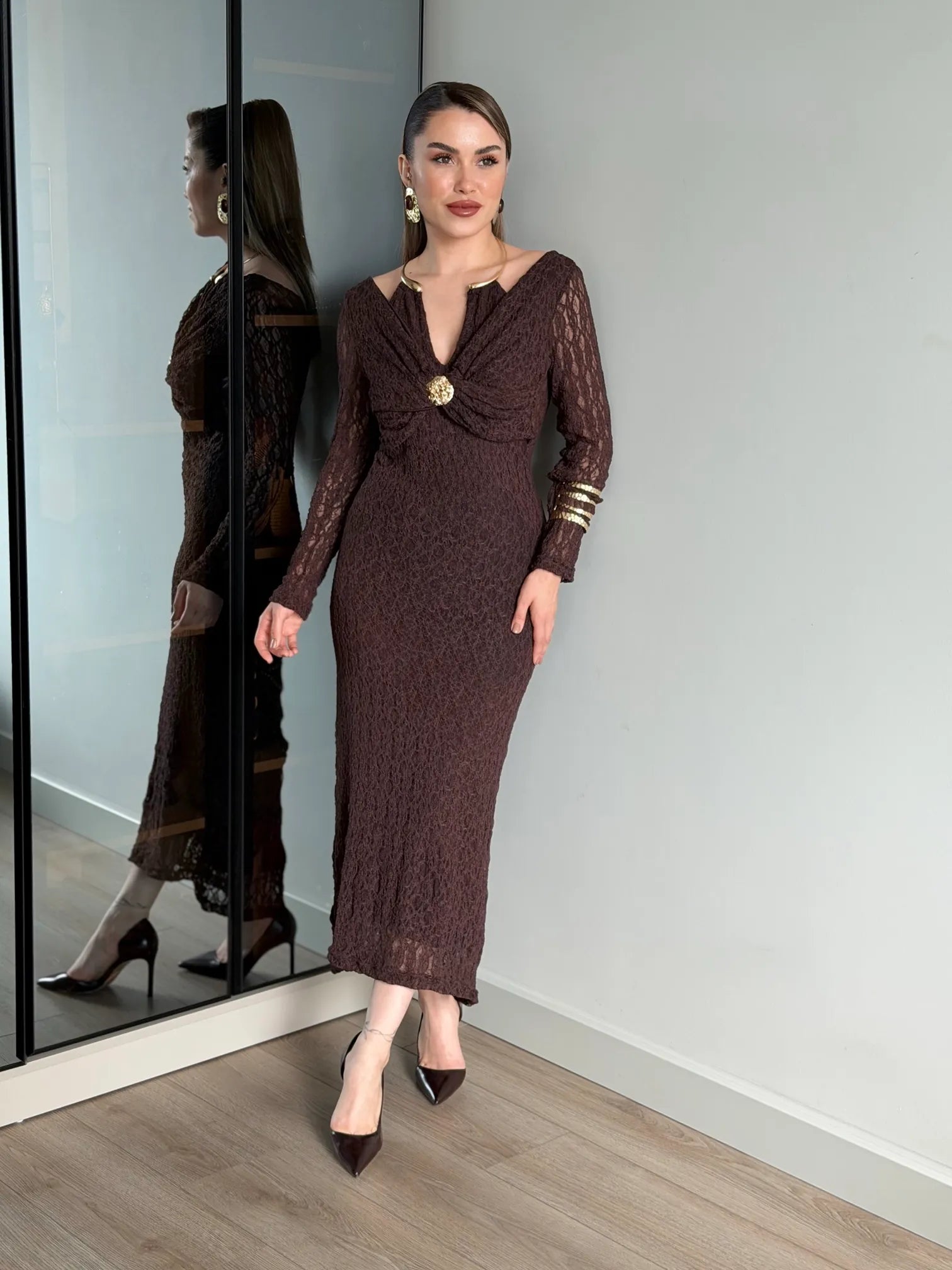 Kelsey Jewel Collar Mesh Dress