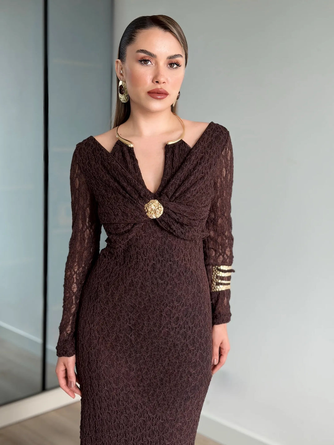 Kelsey Jewel Collar Mesh Dress