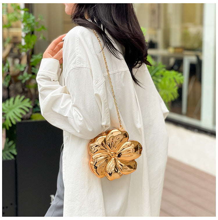 Designer Flower 3D Clutch with Shoulder Chain