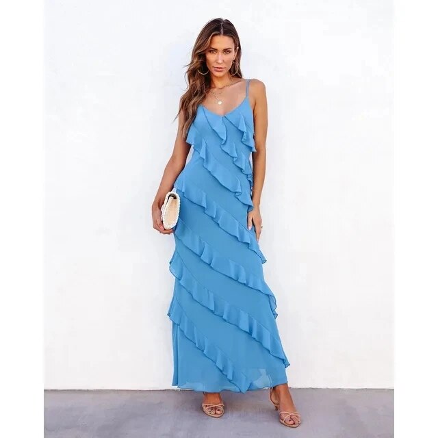 Stormi Maxi floor length Dress with Ruffle Detailing