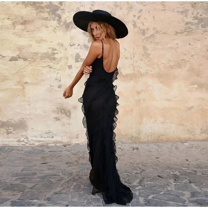 Stormi Maxi floor length Dress with Ruffle Detailing