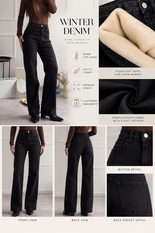 Julien Fleece Denim High Waisted Jeans features