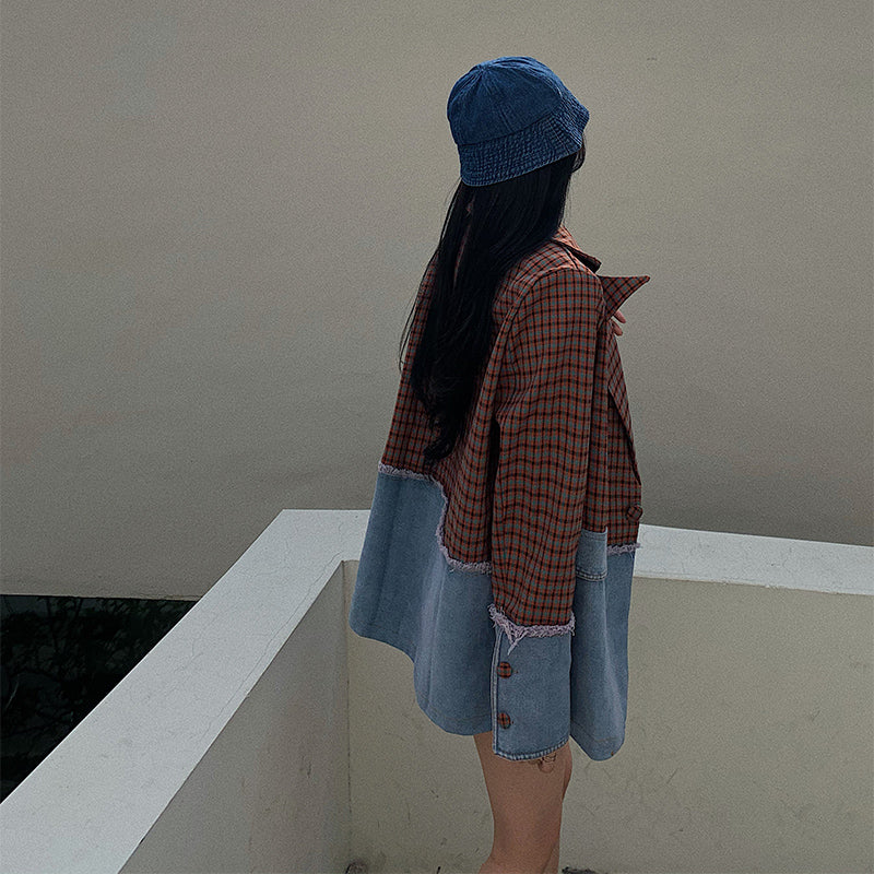 Wintour Plaid Denim Patchwork Blazer