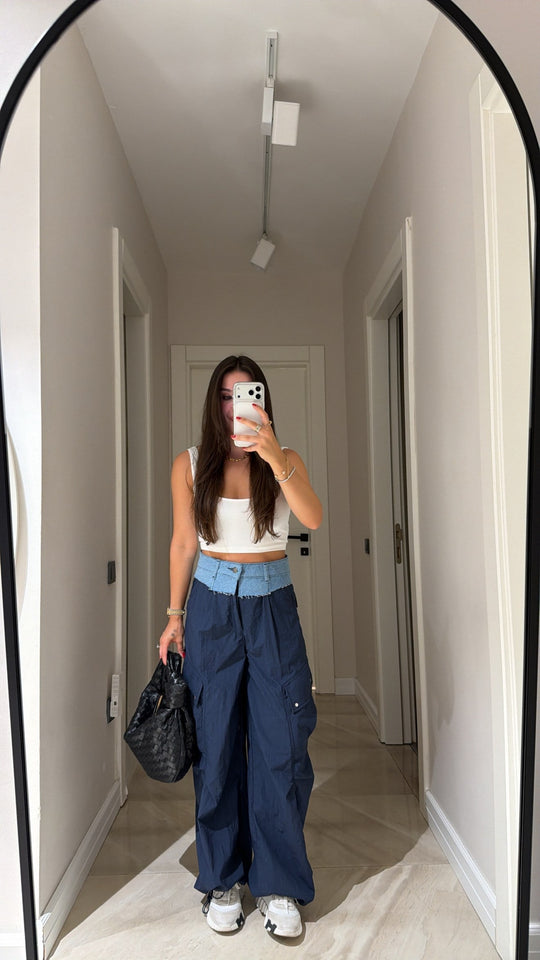 Daniella Parachute Pants with Contrasting Waist Band