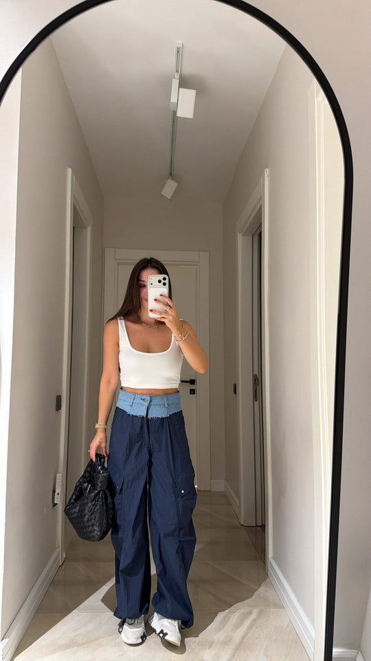 Daniella Parachute Pants with Contrasting Waist Band