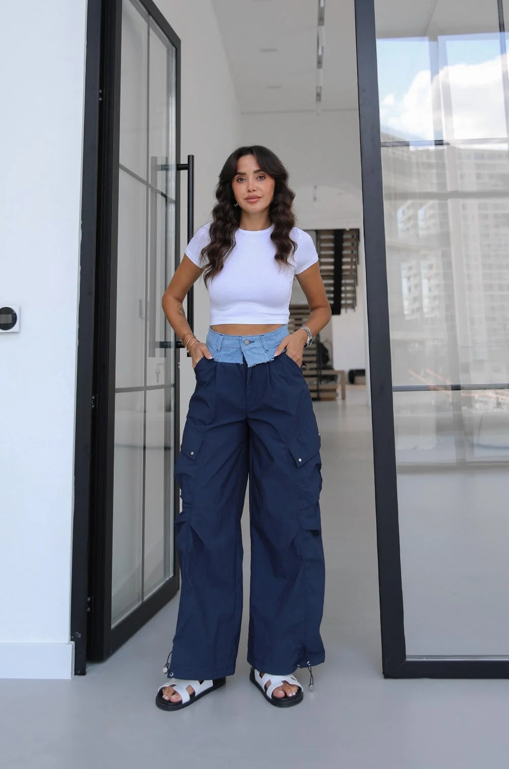 Daniella Parachute Pants with Contrasting Waist Band