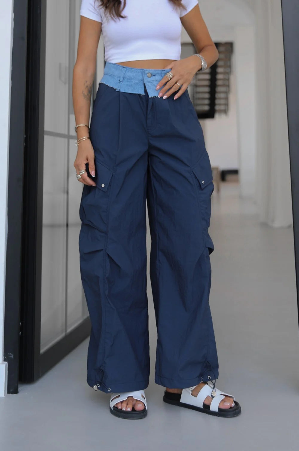 Daniella Parachute Pants with Contrasting Waist Band