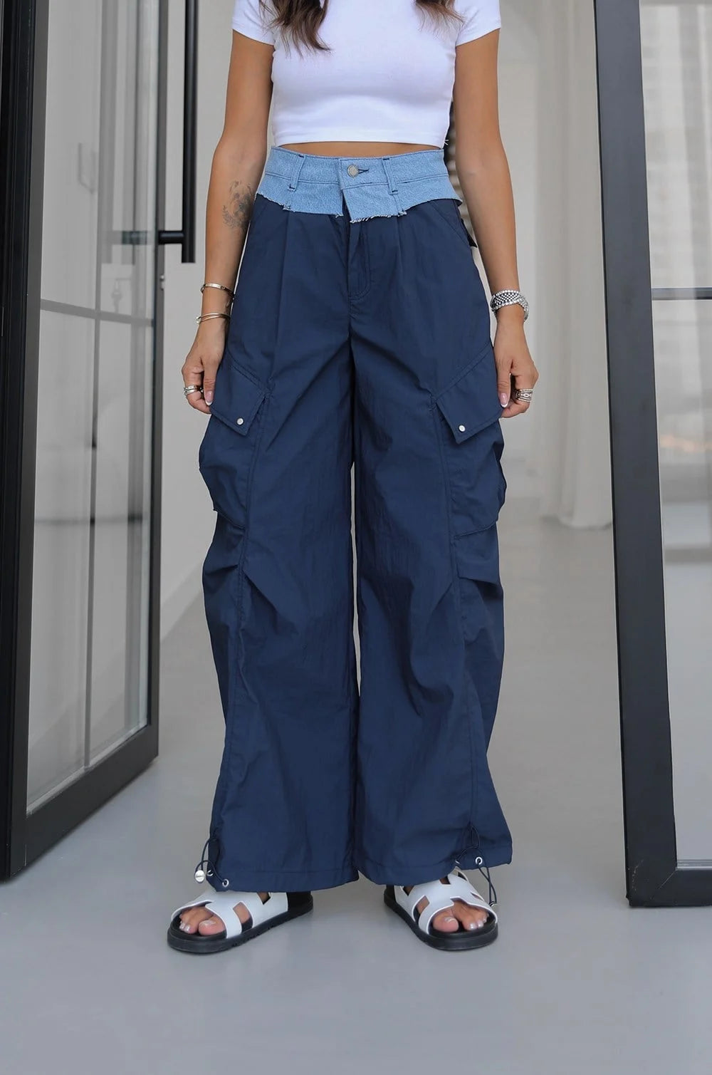 Daniella Parachute Pants with Contrasting Waist Band