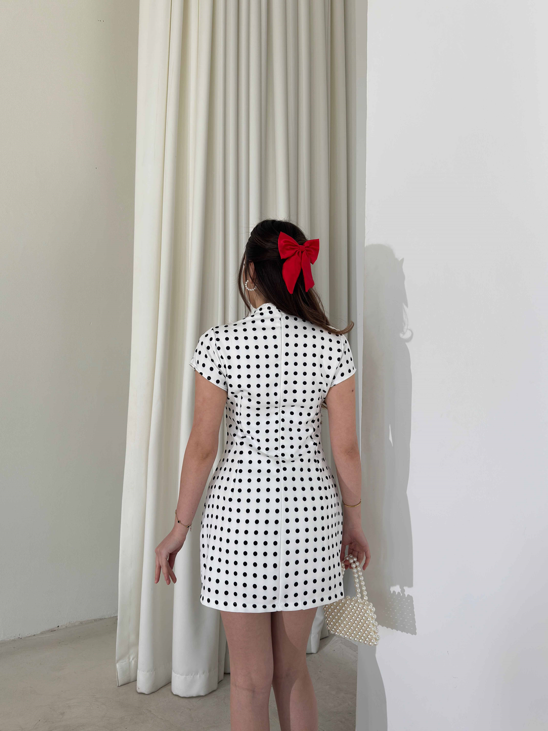 Thea Polka Dot Short Dress with Tie Detail