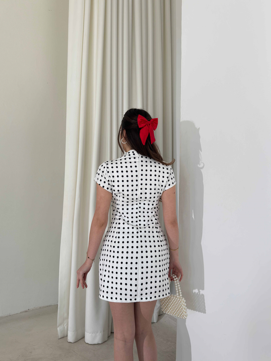 Thea Polka Dot Short Dress with Tie Detail