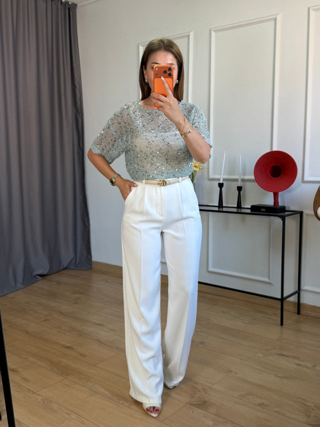 Seville Sequined Open Work Blouse