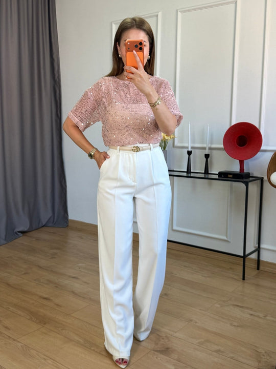 Seville Sequined Open Work Blouse