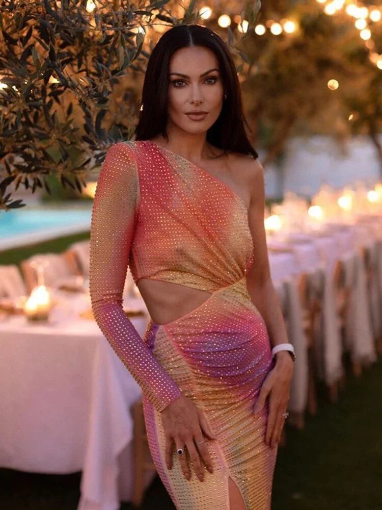 Berry cut out Bodycon Dress with a Slit
